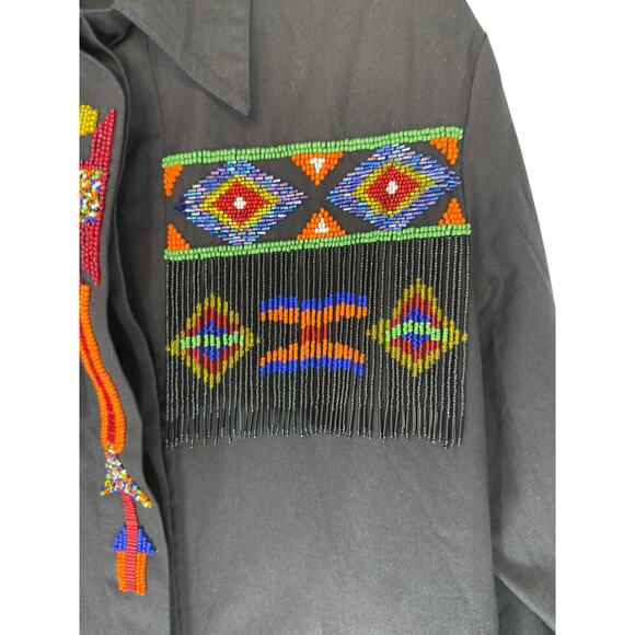 Lew‎ Magram Blouse VTG Women's Western Rodeo Beaded Heritage Native Button Up 8 - Picture 4 of 16